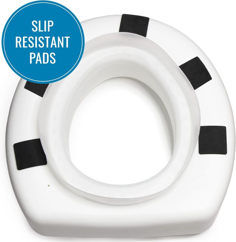 Photo 1 of HealthSmart Enhanced Comfort 5" Raised (Round) Toilet Seat Risers for Seniors 5 Slip Resistant Pads FSA/HSA Eligible Padded Toilet Seat Elevation 15.7 x 15.2 x 6.1