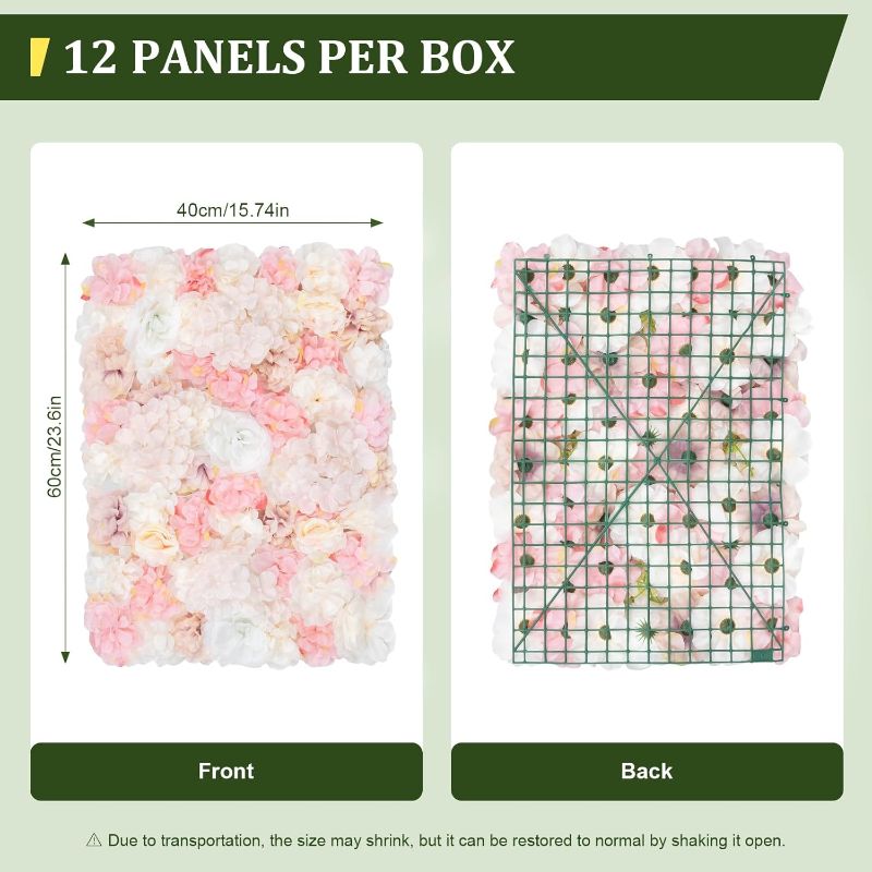 Photo 1 of 12 Pack Flower Wall Panels 16 x 24 inch 3D Rose Wall Mat Decorative Faux Floral Panel Hydrangea Silk Faux Flower Backdrop for Photo Background Home Wedding Party