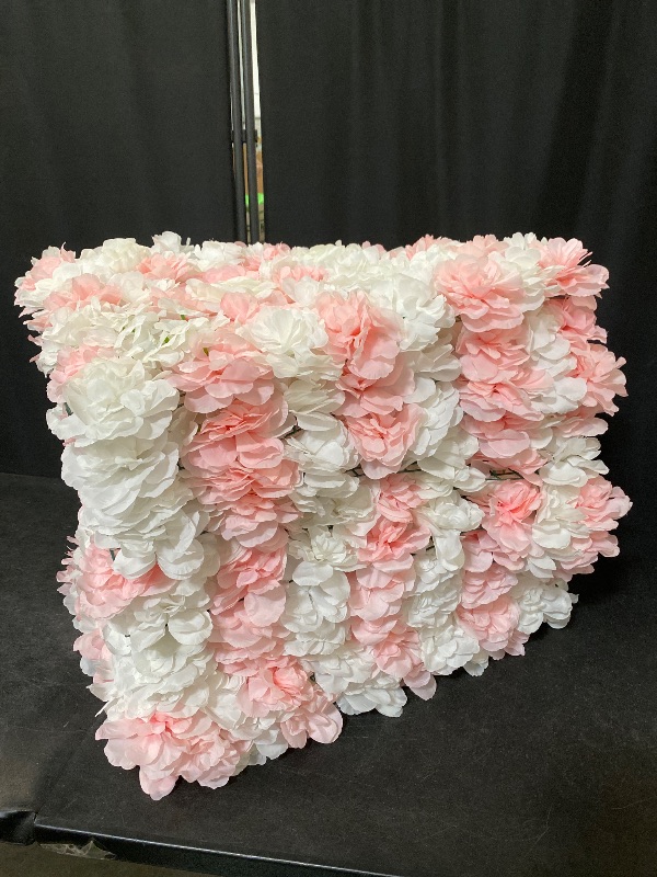 Photo 1 of 12 Pack Flower Wall Panels 16 x 24 inch 3D Rose Wall Mat Decorative Faux Floral Panel Hydrangea Silk Faux Flower Backdrop for Photo Background Home Wedding Party