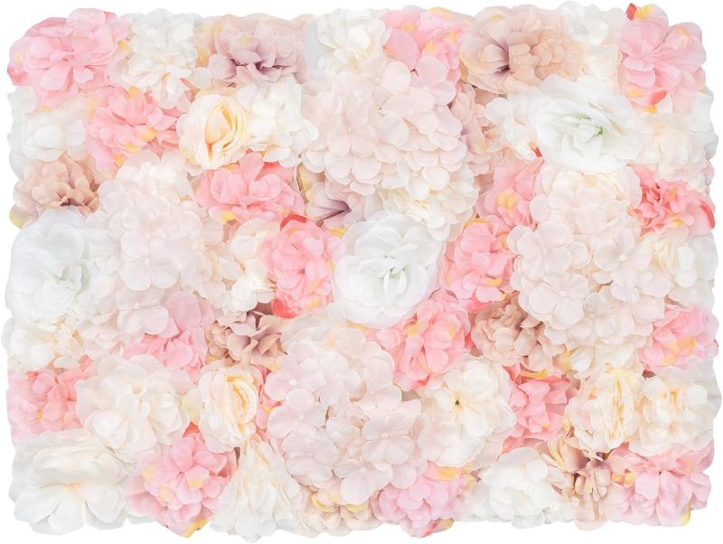 Photo 1 of 12 Pack Flower Wall Panels 16 x 24 inch 3D Rose Wall Mat Decorative Faux Floral Panel Hydrangea Silk Faux Flower Backdrop for Photo Background Home Wedding Party