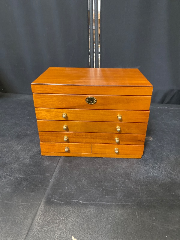 Photo 1 of Wooden Jewelry Box with Lock and Key for Women, 2 Drawers Medium Size Real Natural Wood Lockable Antique Organizer with Large Storage, Ring Compartments, Built in Necklace Hooks