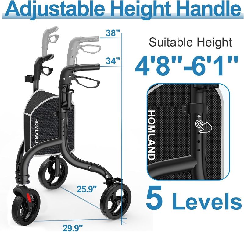Photo 1 of 3 Wheel Walkers for Seniors, FSA/HSA Eligible Foldable Wheeled Rollator with Cane Hold and Cup Hold, Lightweight Three Wheel Rolling Walker Height Adjustable for Seniors