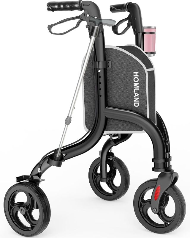 Photo 1 of 3 Wheel Walkers for Seniors, FSA/HSA Eligible Foldable Wheeled Rollator with Cane Hold and Cup Hold, Lightweight Three Wheel Rolling Walker Height Adjustable for Seniors