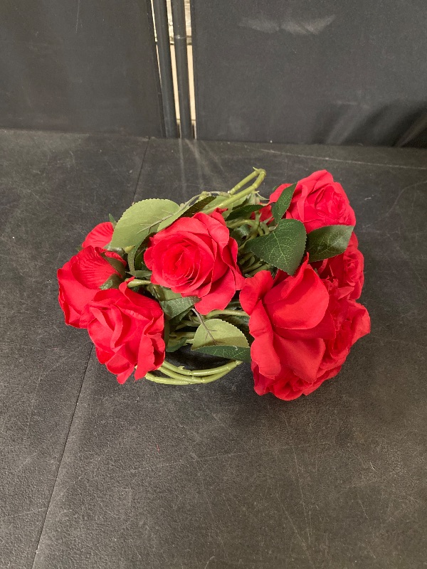 Photo 1 of 12 Pcs Red Roses Artificial Flowers, Fake Velvet Silk Roses in Bulk for Home Decor Indoor, Fake Roses Realistic Flowers with Stems for Wedding Centerpiece Party Decor
