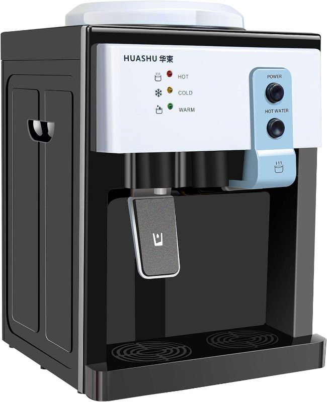 Photo 1 of Top Loading Countertop Water Dispenser, 3 Temperature Settings, 1 to 5 Gallon Ice Hot Cold Water Dispenser Table Top for Home Office School, Ice Water 8-15 ? - 110V 550W (White) (White)