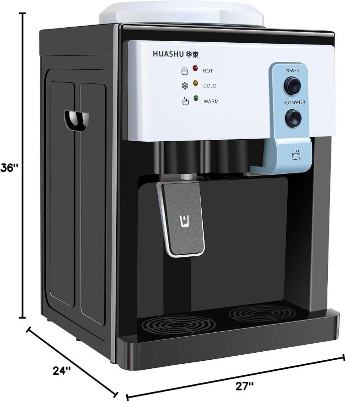 Photo 1 of Top Loading Countertop Water Dispenser, 3 Temperature Settings, 1 to 5 Gallon Ice Hot Cold Water Dispenser Table Top for Home Office School, Ice Water 8-15 - 110V 550W (White) (White)