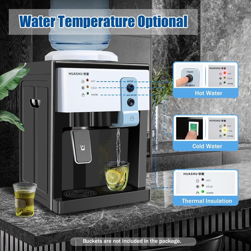 Photo 1 of Top Loading Countertop Water Dispenser, 3 Temperature Settings, 1 to 5 Gallon Ice Hot Cold Water Dispenser Table Top for Home Office School, Ice Water 8-15 - 110V 550W (White) (White)