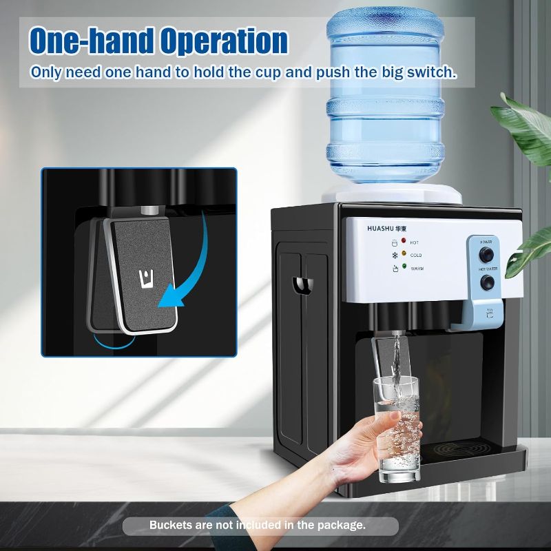 Photo 1 of Top Loading Countertop Water Dispenser, 3 Temperature Settings, 1 to 5 Gallon Ice Hot Cold Water Dispenser Table Top for Home Office School, Ice Water 8-15 - 110V 550W (White) (White)
