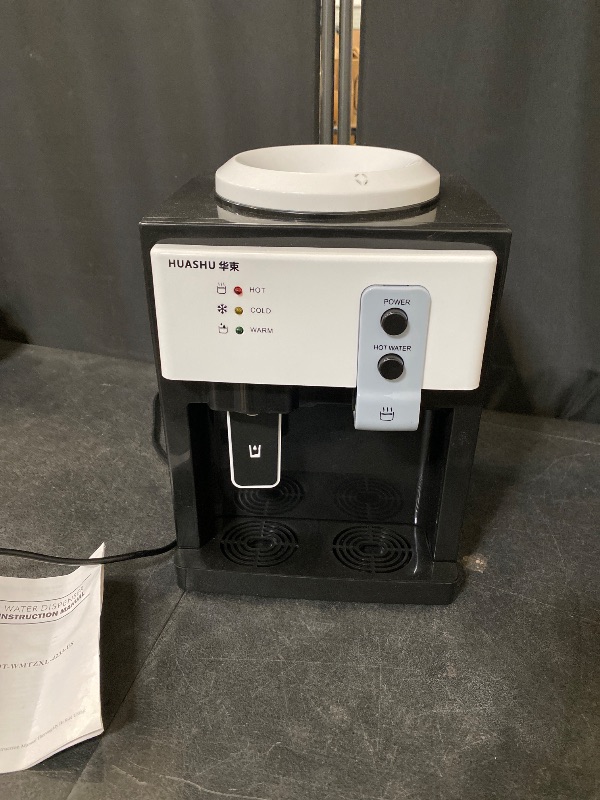 Photo 1 of Top Loading Countertop Water Dispenser, 3 Temperature Settings, 1 to 5 Gallon Ice Hot Cold Water Dispenser Table Top for Home Office School, Ice Water 8-15 - 110V 550W (White) (White)