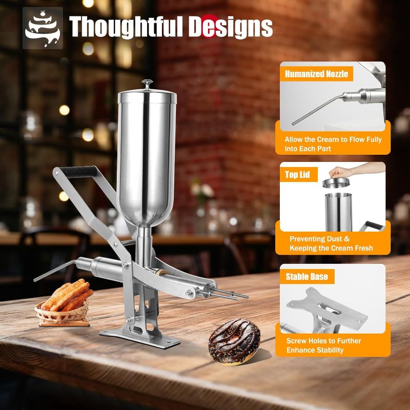 Photo 1 of 5L Manual Stainless Steel Donut Filling Machine, Donut Churros Jelly Filling Machine, Paste/Liquids Infusing Machine with 1 Long Nozzle & 3 Short Nozzles, for Kitchens Bakeries Restaurants Cafes