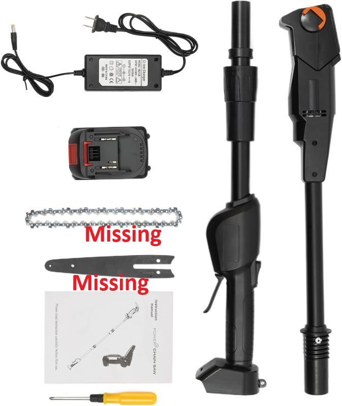 Photo 1 of Pole Saw with 1500mAh Battery and Standard Charger, Cordless Rechargeable Double Section Assemble Shaft Branch Cutter and Low Noise, Extendable High Branch Chainsaw, 552W 4500rpm 66ft/s (Black)