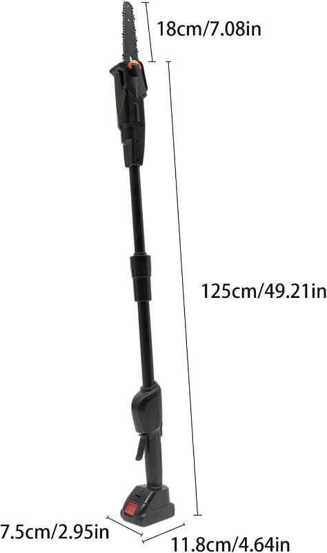 Photo 1 of Pole Saw with 1500mAh Battery and Standard Charger, Cordless Rechargeable Double Section Assemble Shaft Branch Cutter and Low Noise, Extendable High Branch Chainsaw, 552W 4500rpm 66ft/s (Black)