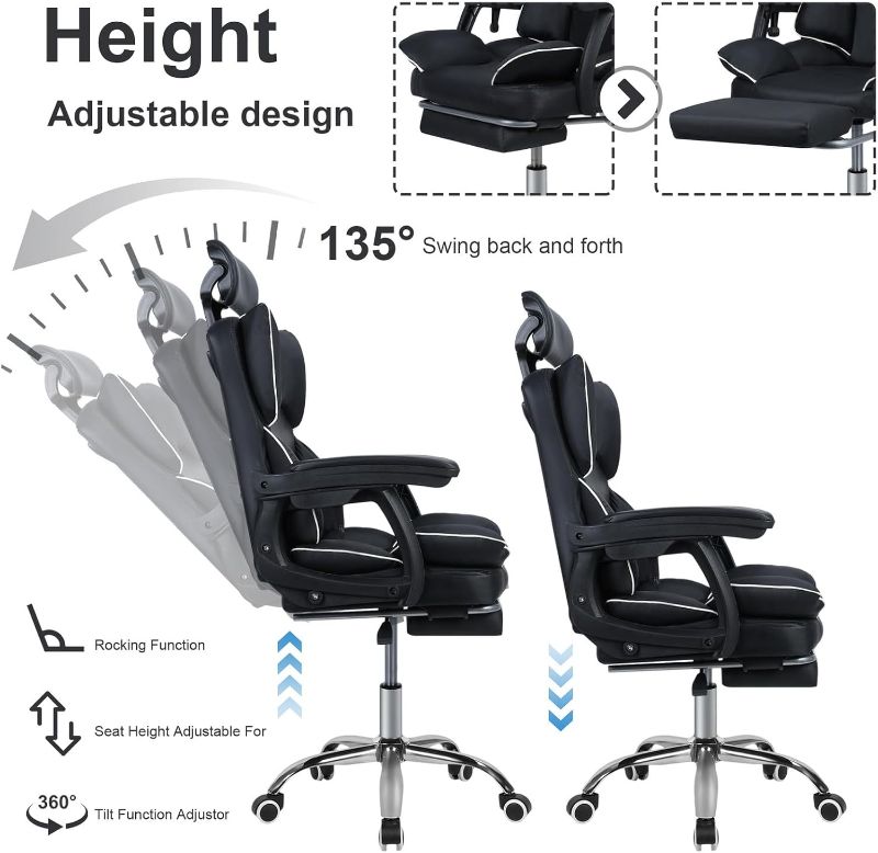 Photo 1 of Desk Office Chair 400lbs, Big Tall Desk Office Chair, Faux Leather Computer Chair, Executive Office Chair with Foot Rest Black