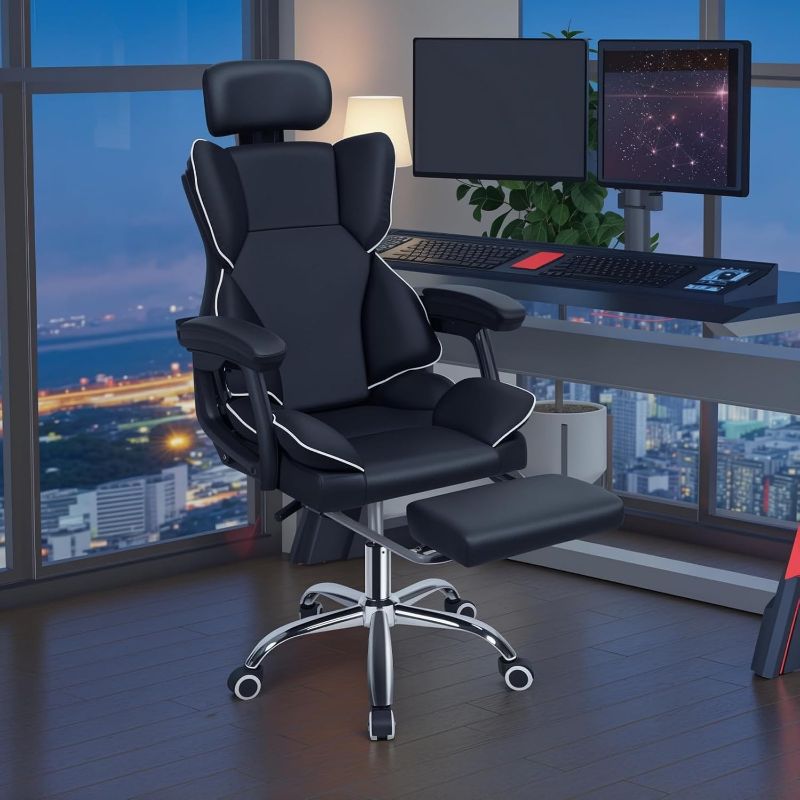Photo 1 of Desk Office Chair 400lbs, Big Tall Desk Office Chair, Faux Leather Computer Chair, Executive Office Chair with Foot Rest Black