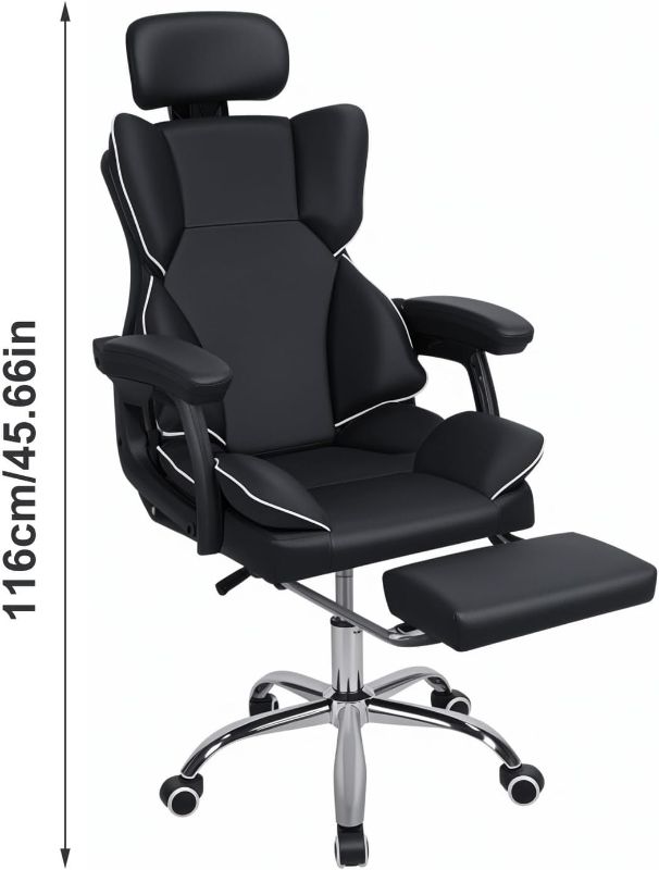 Photo 1 of Desk Office Chair 400lbs, Big Tall Desk Office Chair, Faux Leather Computer Chair, Executive Office Chair with Foot Rest Black