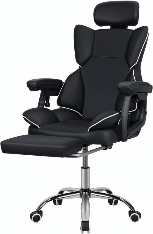 Photo 1 of Desk Office Chair 400lbs, Big Tall Desk Office Chair, Faux Leather Computer Chair, Executive Office Chair with Foot Rest Black