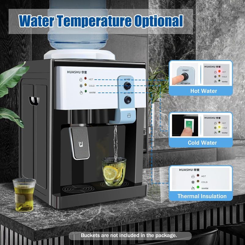 Photo 1 of Top Loading Countertop Water Dispenser, 3 Temperature Settings, 1 to 5 Gallon Ice Hot Cold Water Dispenser Table Top for Home Office School, Ice Water 8-15 ? - 110V 550W (White) (White)