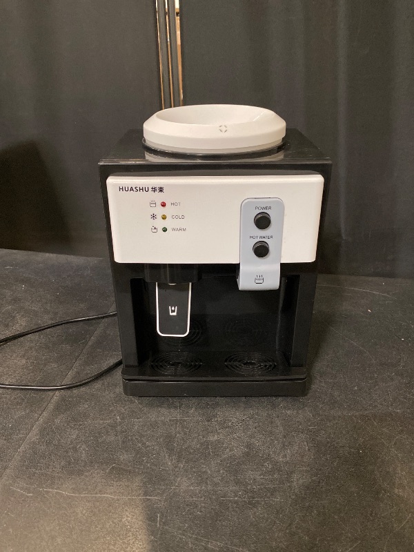 Photo 1 of Top Loading Countertop Water Dispenser, 3 Temperature Settings, 1 to 5 Gallon Ice Hot Cold Water Dispenser Table Top for Home Office School, Ice Water 8-15 ? - 110V 550W (White) (White)