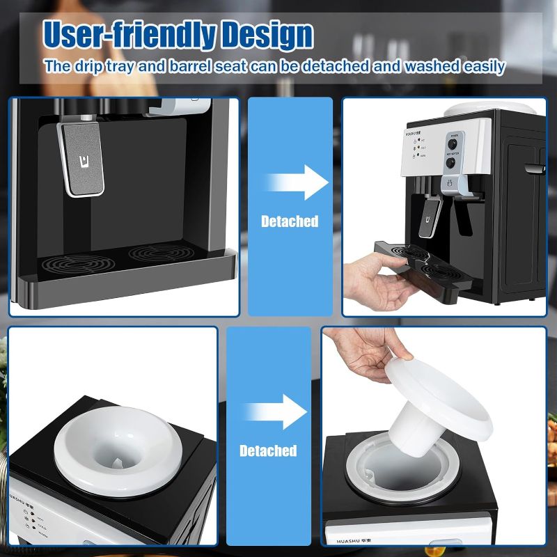 Photo 1 of Top Loading Countertop Water Dispenser, 3 Temperature Settings, 1 to 5 Gallon Ice Hot Cold Water Dispenser Table Top for Home Office School, Ice Water 8-15 ? - 110V 550W (White) (White)