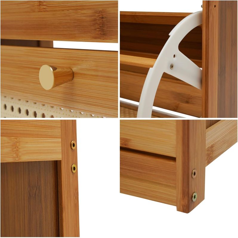 Photo 1 of Shoe Storage Bench with Flip Top Storage Cabinet and Cushion, 2-Tier Bamboo Shoe Organizer Small Shoe Stool for Entryway Hallway, Bedroom (Wood)