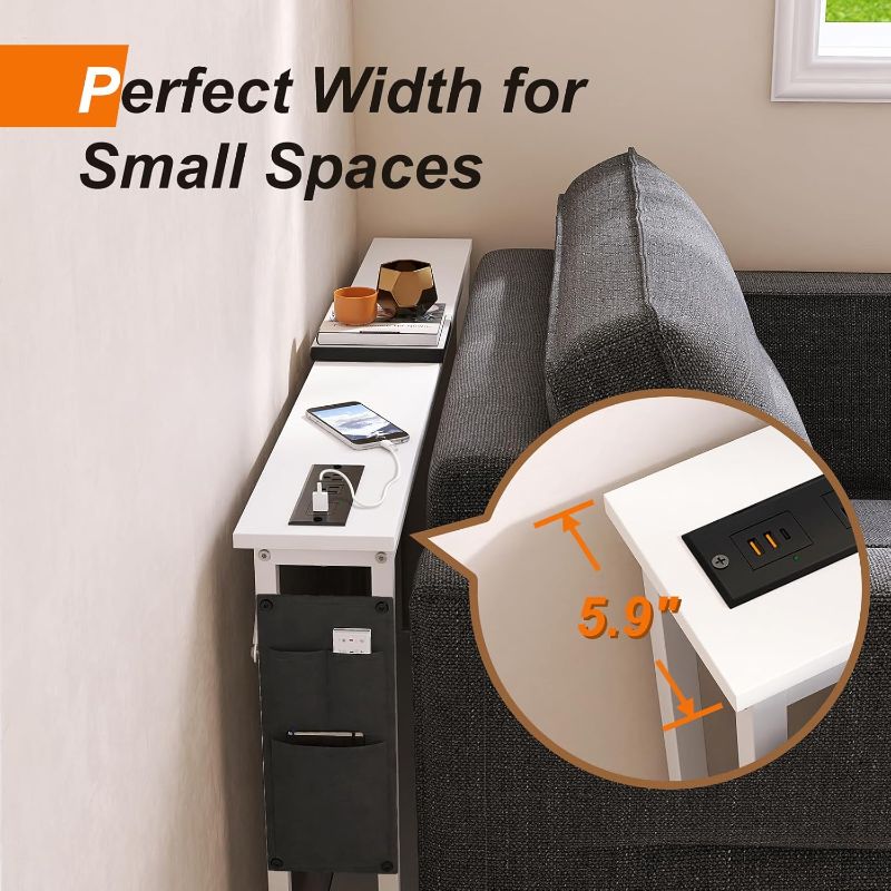 Photo 1 of SAUCE ZHAN Sofa Table with Outlet and 20W USB C Port, 47" Console Table Behind Couch Table with Steel Frame, Narrow Entryway Table for Sofa, Living Room, Foyer, Hallway, Entry, White