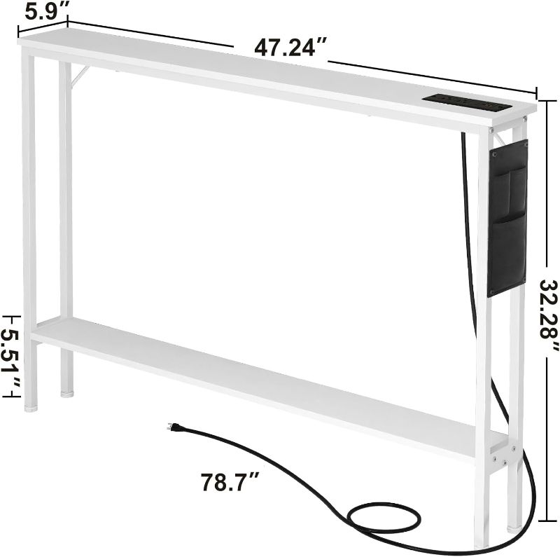 Photo 1 of SAUCE ZHAN Sofa Table with Outlet and 20W USB C Port, 47" Console Table Behind Couch Table with Steel Frame, Narrow Entryway Table for Sofa, Living Room, Foyer, Hallway, Entry, White