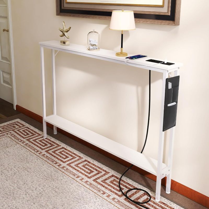 Photo 1 of SAUCE ZHAN Sofa Table with Outlet and 20W USB C Port, 47" Console Table Behind Couch Table with Steel Frame, Narrow Entryway Table for Sofa, Living Room, Foyer, Hallway, Entry, White