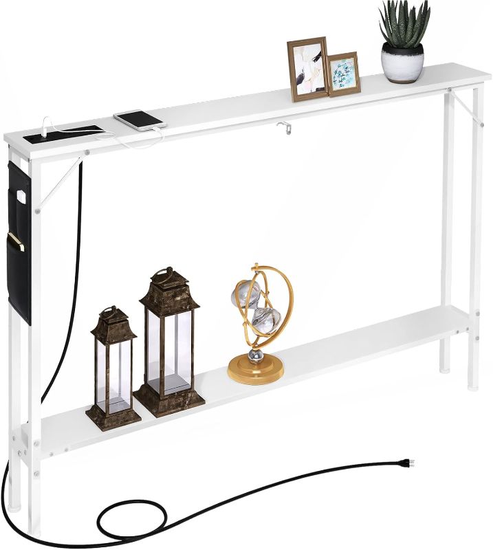 Photo 1 of SAUCE ZHAN Sofa Table with Outlet and 20W USB C Port, 47" Console Table Behind Couch Table with Steel Frame, Narrow Entryway Table for Sofa, Living Room, Foyer, Hallway, Entry, White