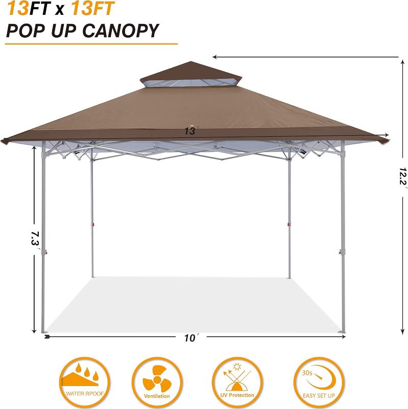 Photo 1 of COOSHADE 13x13Ft Pop Up Canopy Tent Instant Folding Shelter 169 Square Feet Large Outdoor Sun Protection Shade(Coffee)