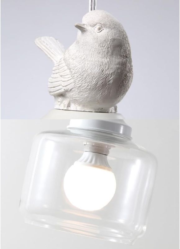 Photo 1 of Modern White Pendant Light with Clear Glass Birds Decor Vintage Farmhouse Ceiling Hanging Lamp Nordic Pendant Lighting Small Chandelier for Kitchen Island Table Dining Room Cafe Restaurant