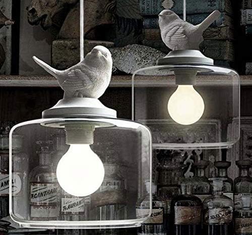 Photo 1 of Modern White Pendant Light with Clear Glass Birds Decor Vintage Farmhouse Ceiling Hanging Lamp Nordic Pendant Lighting Small Chandelier for Kitchen Island Table Dining Room Cafe Restaurant