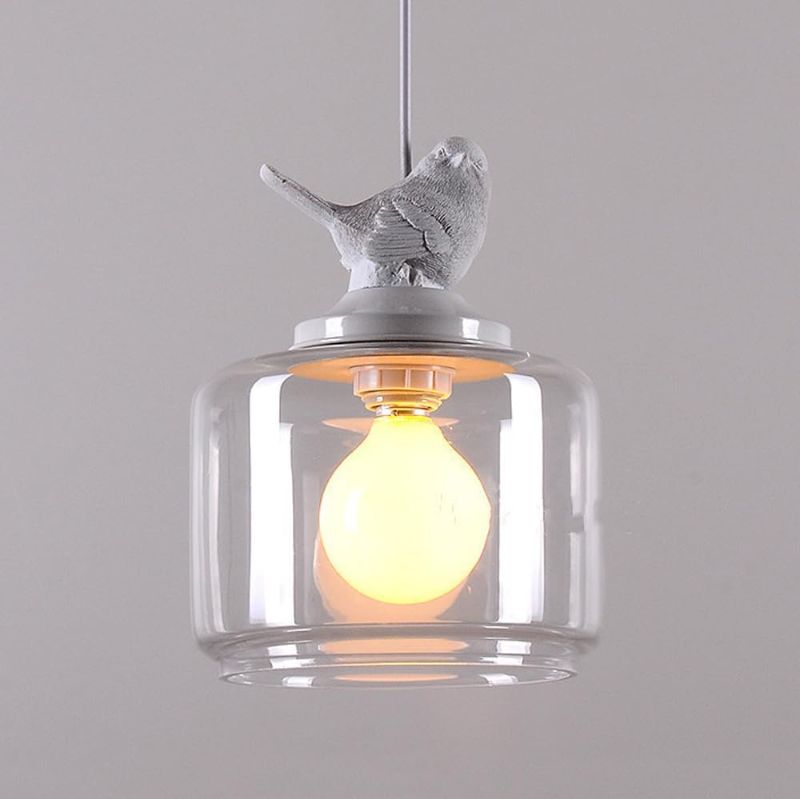 Photo 1 of Modern White Pendant Light with Clear Glass Birds Decor Vintage Farmhouse Ceiling Hanging Lamp Nordic Pendant Lighting Small Chandelier for Kitchen Island Table Dining Room Cafe Restaurant