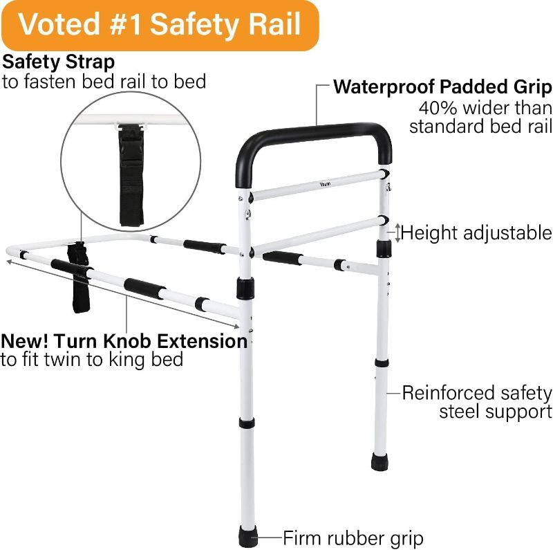 Photo 1 of FSA/HSA Eligible, Vaunn Medical New Adjustable Bed Assist Rail Handle (Passed ASTM F3186–17 Safety Standard) and Hand Guard Grab Bar, Bedside Safety and Stability (Tool-Free Assembly), White/Black