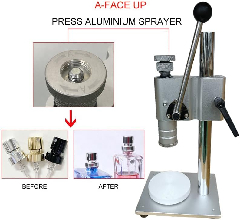 Photo 1 of Manual Perfume Crimper Bottle Capping Machine, Aluminium Plastic Pump Handle Packing Essential Oil Bottle Tool Perfume Crimper Tool 13mm to 20mm (white 15mm)