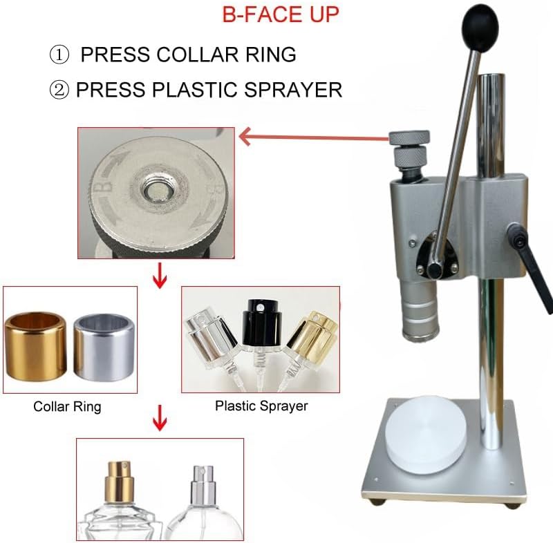 Photo 1 of Manual Perfume Crimper Bottle Capping Machine, Aluminium Plastic Pump Handle Packing Essential Oil Bottle Tool Perfume Crimper Tool 13mm to 20mm (white 15mm)