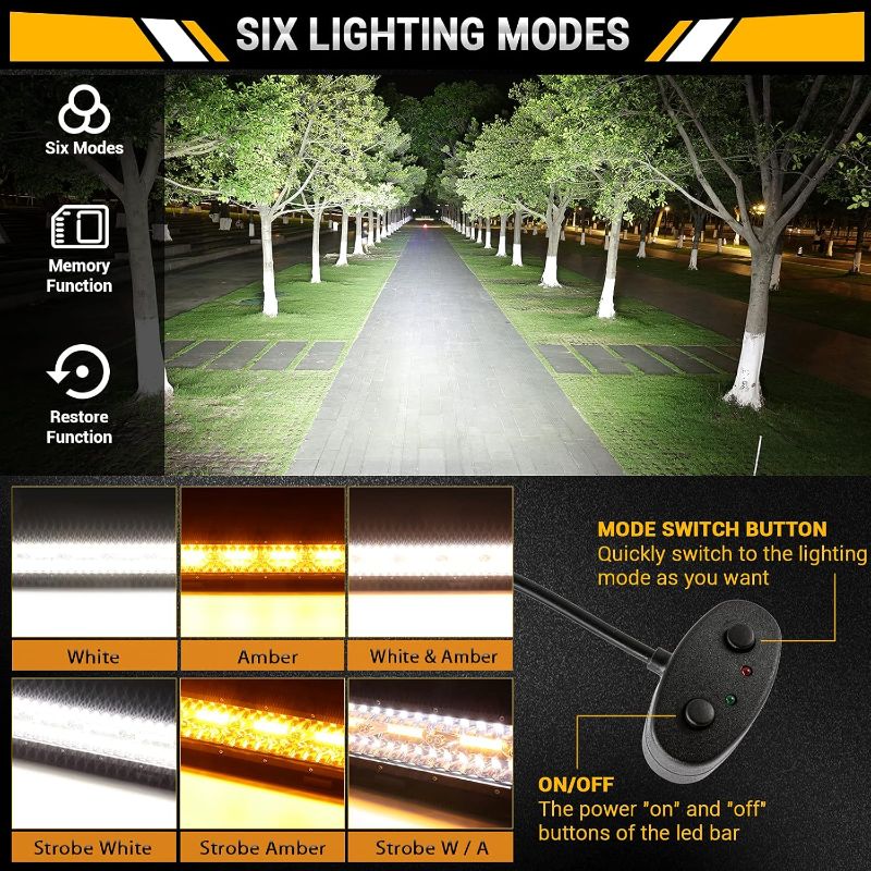 Photo 1 of Auxbeam 20 Inch LED Light Bar 420W 6 Modes Amber White Strobe Light, Off-Road Driving Light Spot Flood Combo Work Light with 16AWG 10FT Wiring Harness Kit - 1 Lead for Jeep Wrangler Boat Truck SUV ATV