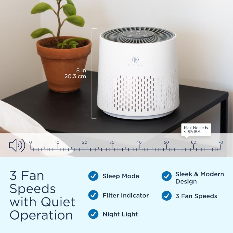 Photo 1 of Medify MA-12 PRO Air Purifier with True HEPA H13 Filter | 405 ft² per Hour for Smoke, Odors, Pollen, Pets | Removal to 0.1 Microns | White, 1-Pack