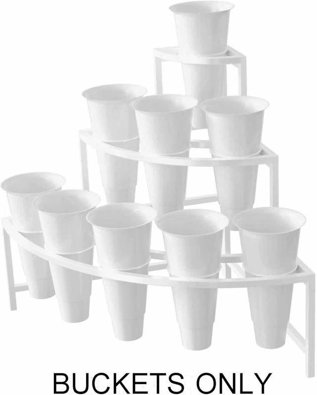 Photo 1 of 12 White Buckets, Heavy Plastic Flower Buckets for Corner Floral Display Stand, Perfect for Weddings, Gardens, Flower Store Displays, and Cut Flowers - for Home & Events (Buckets ONLY)