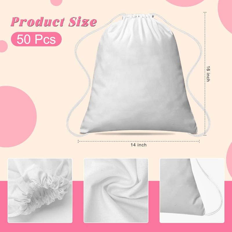 Photo 1 of 50 Pcs Tie Dye Cotton Drawstring Bags, Draw String Backpack Items to Tie Dye, White Bags Stuff to Tye Dye, Things to Tie Dye Kit Blanks, Gift Pouches for DIY Birthday Party Favors Gym