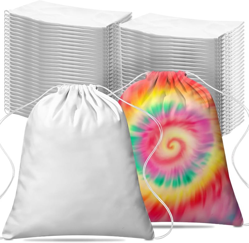 Photo 1 of 50 Pcs Tie Dye Cotton Drawstring Bags, Draw String Backpack Items to Tie Dye, White Bags Stuff to Tye Dye, Things to Tie Dye Kit Blanks, Gift Pouches for DIY Birthday Party Favors Gym