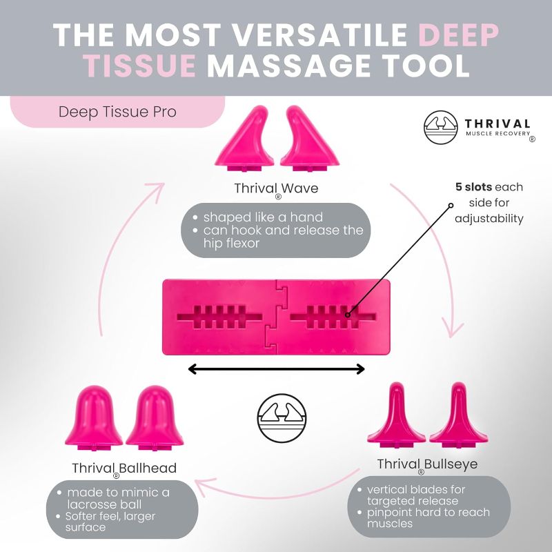 Photo 1 of Thrival Deep Tissue Pro- Fully Adjustable Psoas, Back and Hip Flexor Muscle Release Tool for Deep Tissue, Trigger Point Massage (Pink) – Made in USA