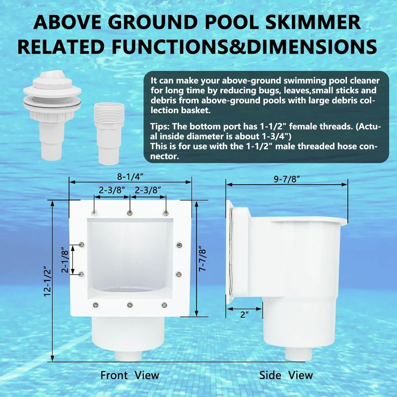 Photo 1 of Above Ground Pool Skimmer, ABS Standard Thru-Wall Skimmer with Accessory Kit, Swimming Pool Skimmer, Opening Width 6 Inches Fits for All Standard Pool Wall, Replace #SP1091LX, 8940,45-400