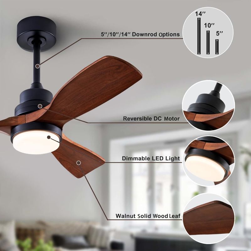 Photo 1 of 36" Ceiling Fans [with Lighting Remote Control], Indoor Outdoor Modern Wooden Ceiling Fan [with 3 Solid Wood Blades] for Kids' Rooms, bedrooms, Offices and More.…