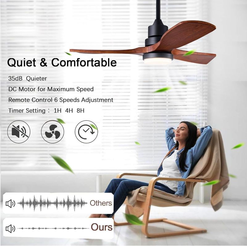 Photo 1 of 36" Ceiling Fans [with Lighting Remote Control], Indoor Outdoor Modern Wooden Ceiling Fan [with 3 Solid Wood Blades] for Kids' Rooms, bedrooms, Offices and More.…