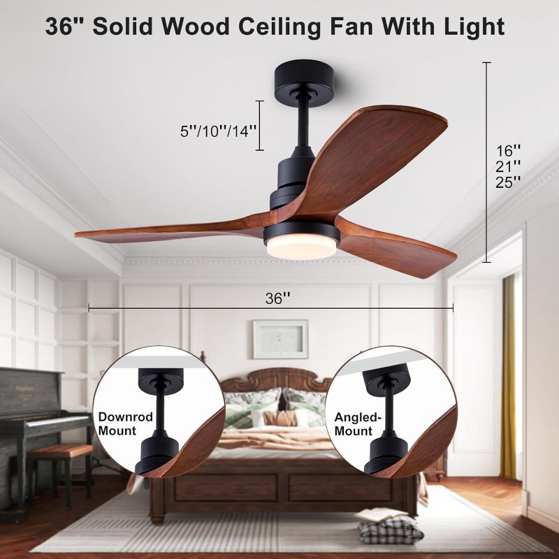 Photo 1 of 36" Ceiling Fans [with Lighting Remote Control], Indoor Outdoor Modern Wooden Ceiling Fan [with 3 Solid Wood Blades] for Kids' Rooms, bedrooms, Offices and More.…