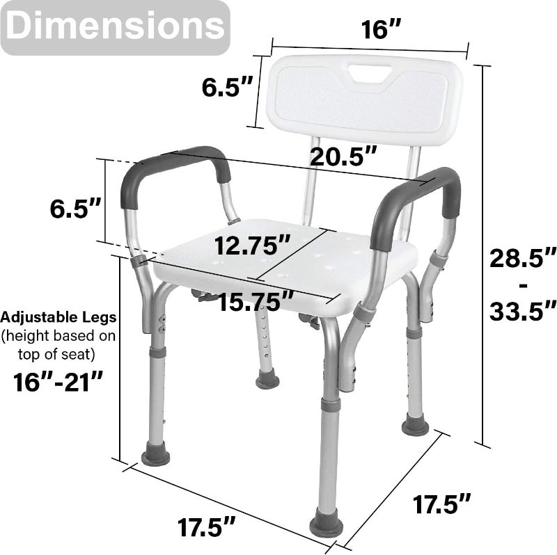 Photo 1 of Vaunn FSA/HSA Eligible Medical Shower Chair Bath Seat with Padded Arms, Removable Back and Adjustable Legs for Bathtub Safety and Supports Weight up to 350 lbs