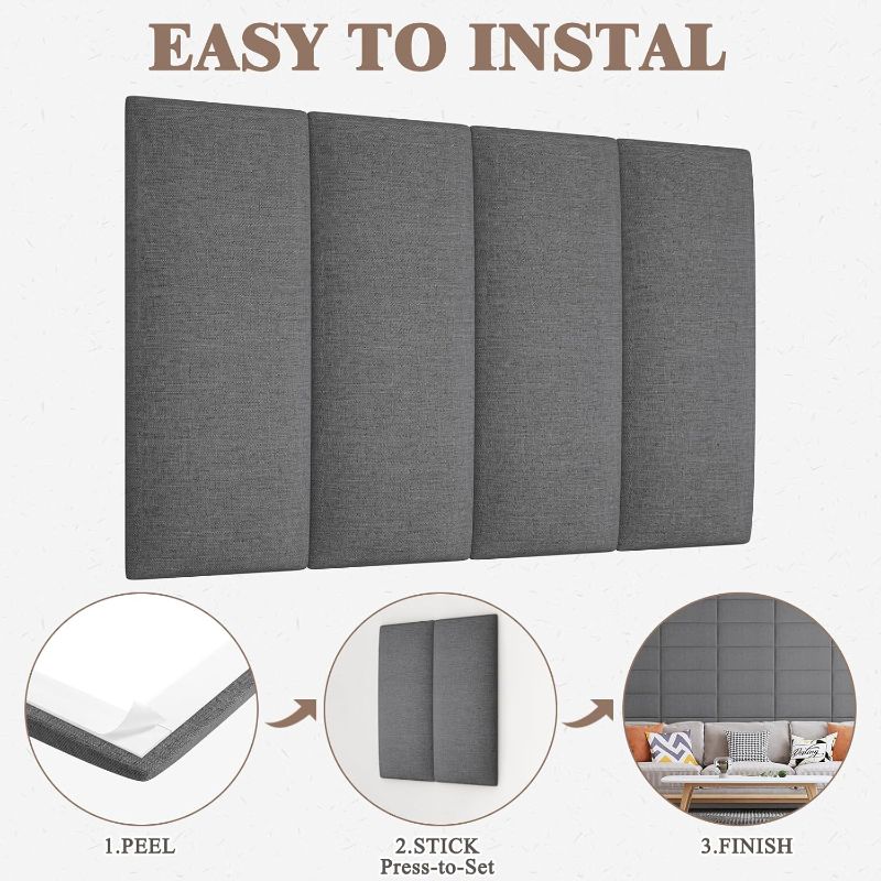 Photo 1 of Upholstered Headboard for Queen Size Bed, Wall Mounted & Peel and Stick Headboard, Soundproof DIY Wall Panels, Fabric Tufted Head board in Modern Design for Bedroom (9 Panels, Each 23.62"x9.84"?