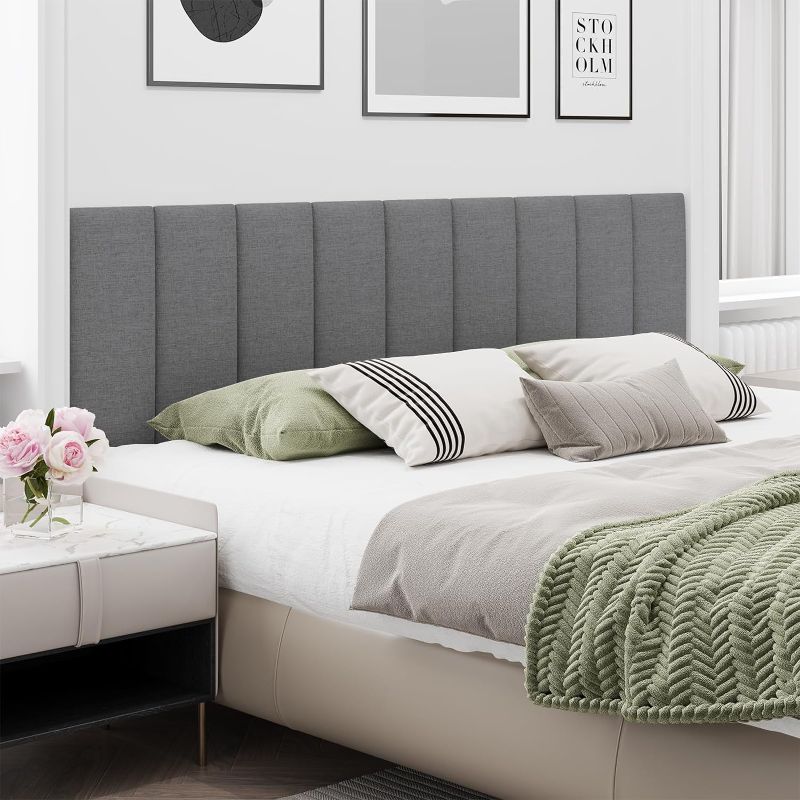 Photo 1 of Upholstered Headboard for Queen Size Bed, Wall Mounted & Peel and Stick Headboard, Soundproof DIY Wall Panels, Fabric Tufted Head board in Modern Design for Bedroom (9 Panels, Each 23.62"x9.84"?