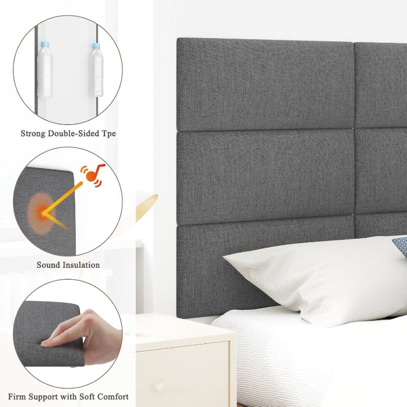 Photo 1 of Upholstered Headboard for Queen Size Bed, Wall Mounted & Peel and Stick Headboard, Soundproof DIY Wall Panels, Fabric Tufted Head board in Modern Design for Bedroom (9 Panels, Each 23.62"x9.84"?