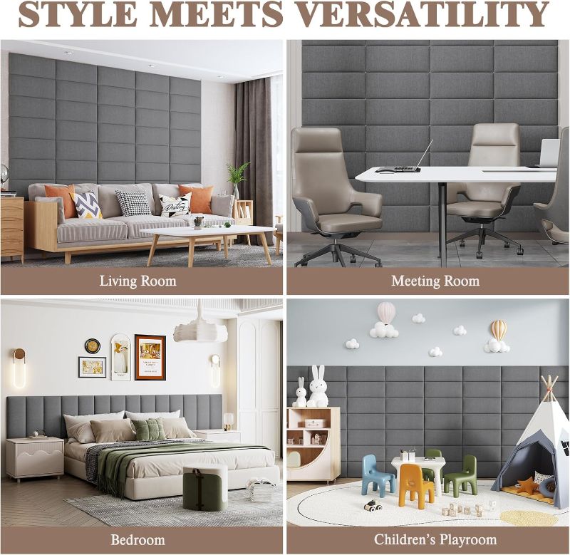 Photo 1 of Upholstered Headboard for Queen Size Bed, Wall Mounted & Peel and Stick Headboard, Soundproof DIY Wall Panels, Fabric Tufted Head board in Modern Design for Bedroom (9 Panels, Each 23.62"x9.84"?